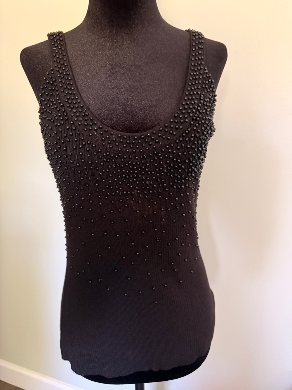 Women's Black Beaded Scoop Neck Tank Top